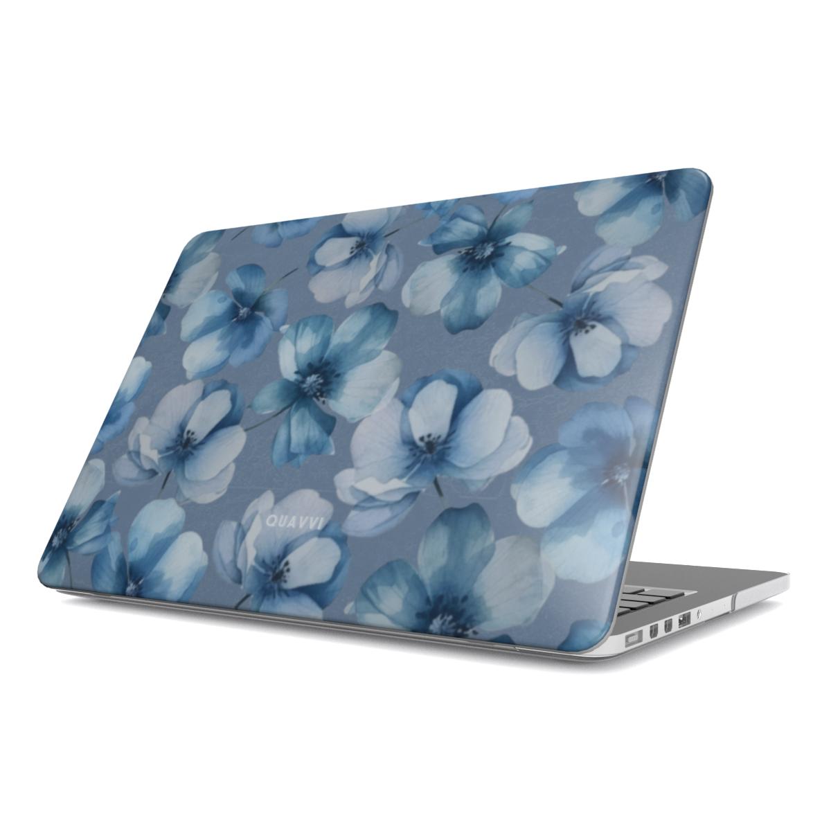 Floral Breeze Apple Macbook case by QUAVVICASES – vintage blue flowers design, full coverage, ventilation and slim design