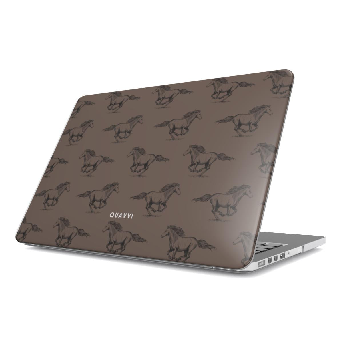 Wild Whimsy Apple Macbook case by QUAVVICASES – brown design with wild horses from black fine line, full protection with ventilation holes, slim fit