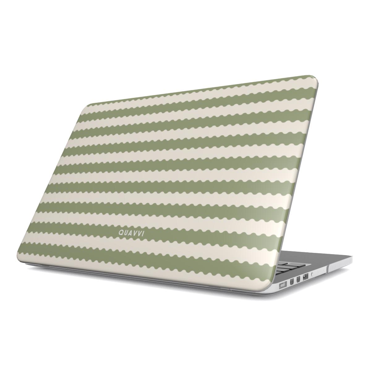 Pistachio Dream Apple Macbookcase by QUAVVICASES – pastel green & beige wavy lines, fully protected, slim and ventilation holes