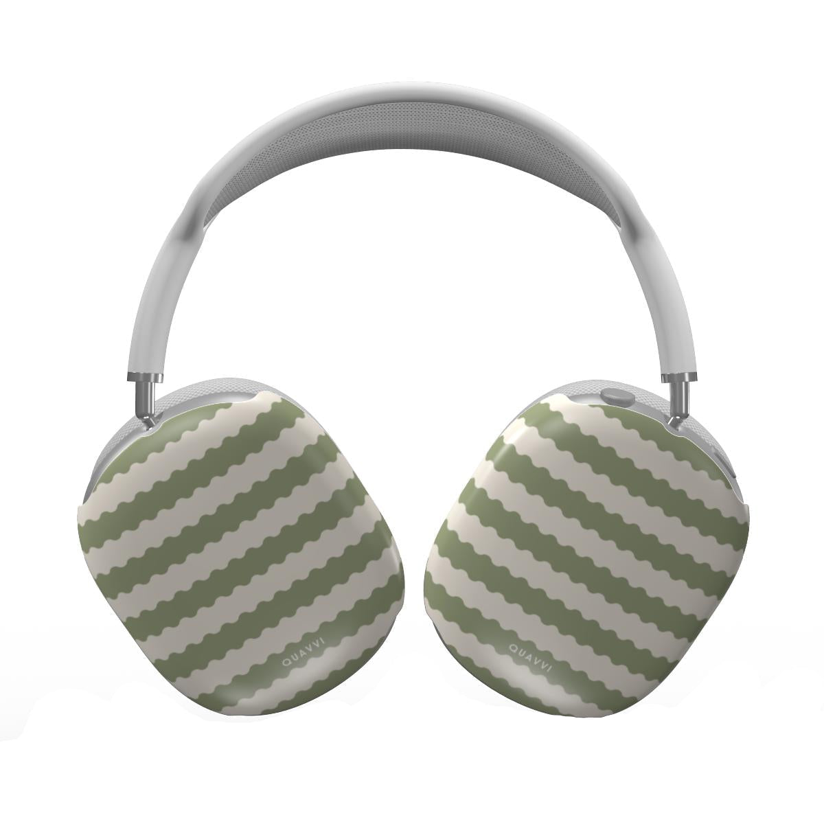 Pistachio Dream Apple Airpods MAX case by QUAVVICASES – pastel green & beige wavy lines, slim fit, all ports accessible