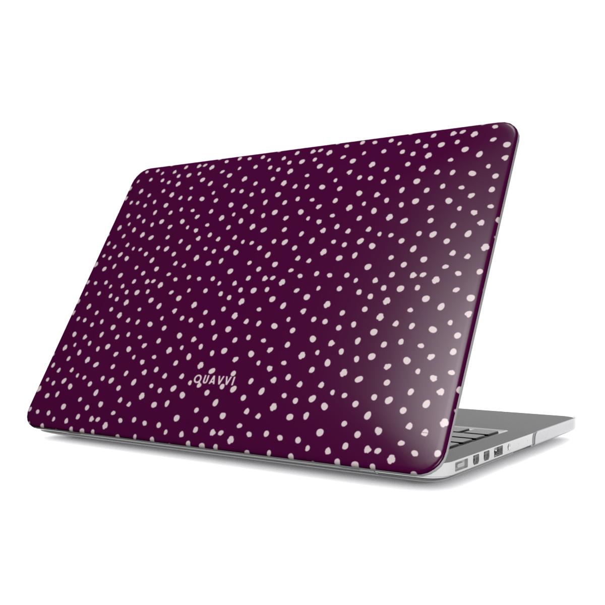 Dotty Apple Macbook case by QUAVVICASES – deep purple case with abstract white polka dots, full protection with ventilation holes