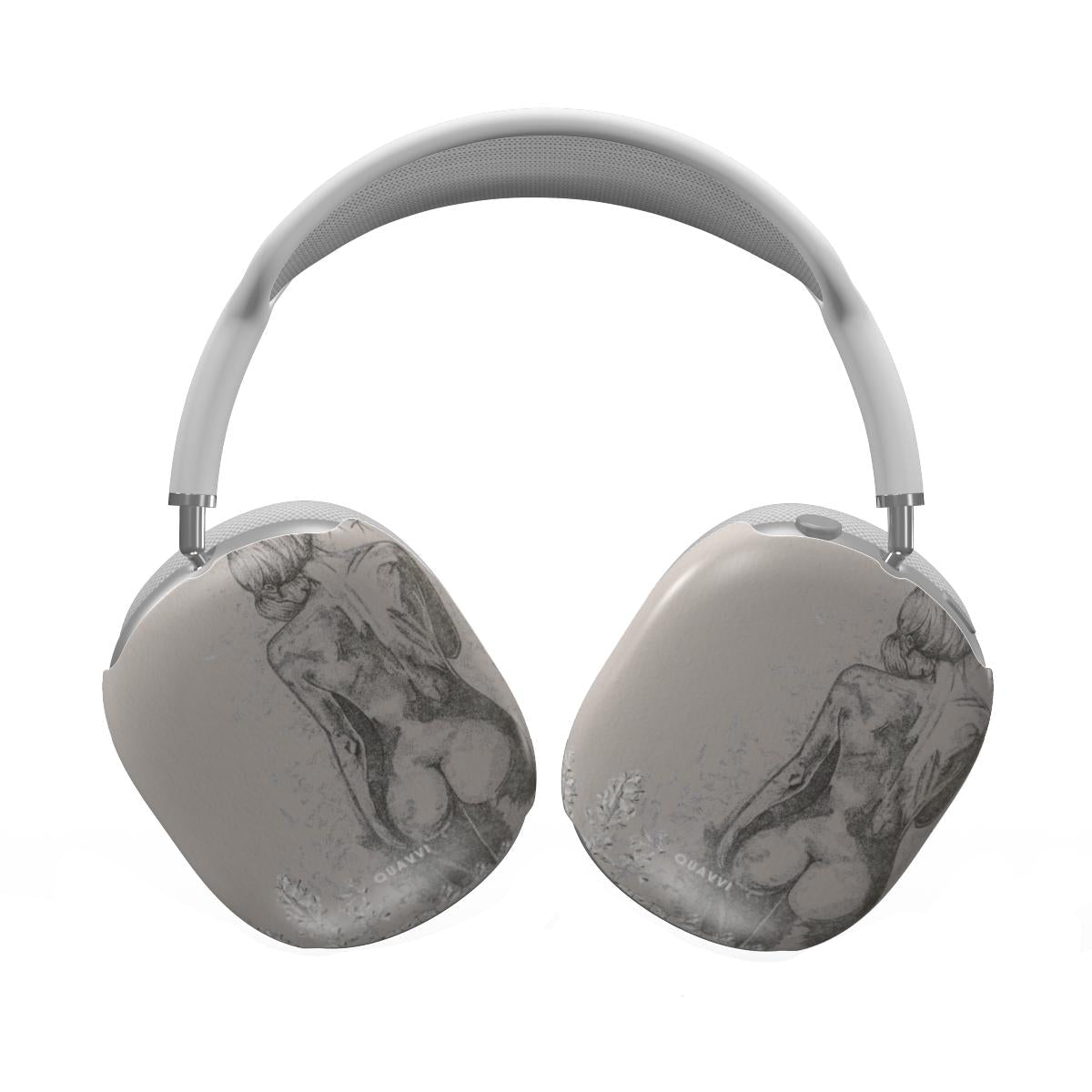 Artistry Apple Airpods max case by QUAVVICASES – beige case with drawing of a naked woman in a field, slim fit and easy to click on