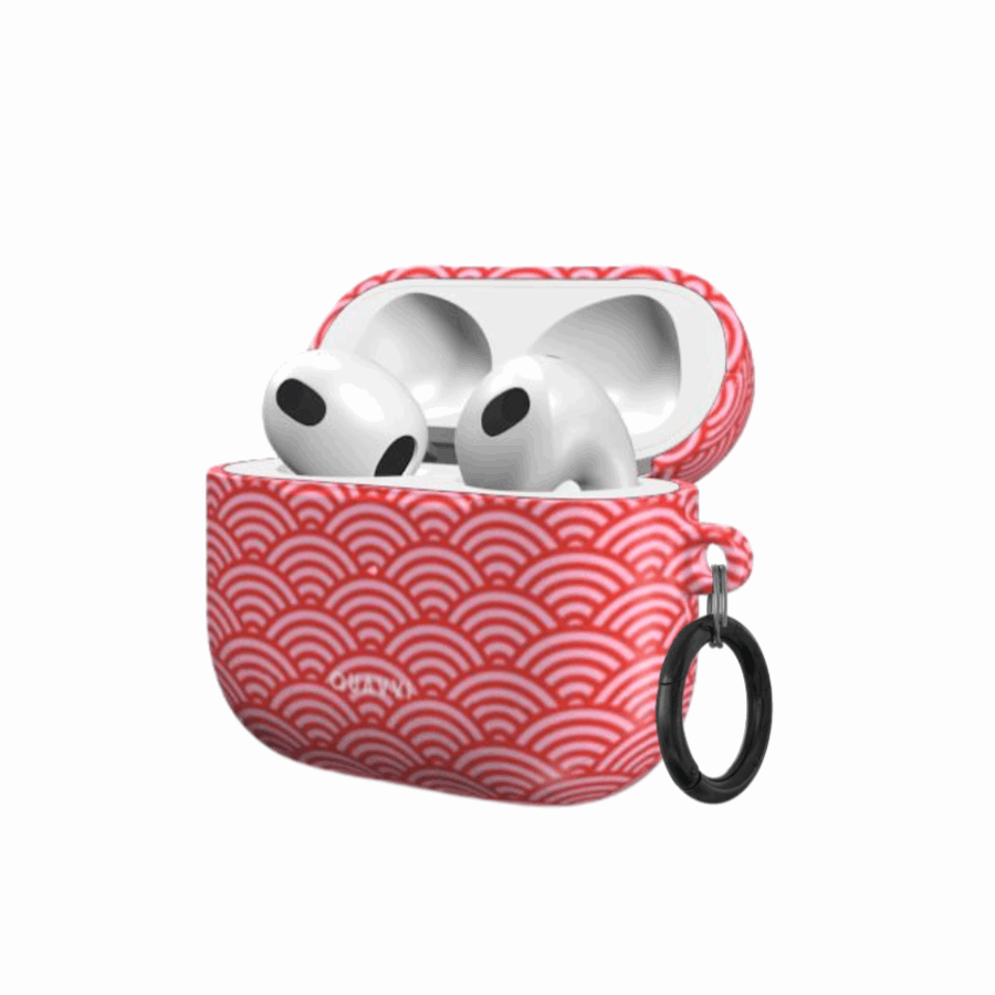 'Reverie' Apple AirPods 3 case by QUAVVICASES – Protective red/pink cover with keychain attachment.