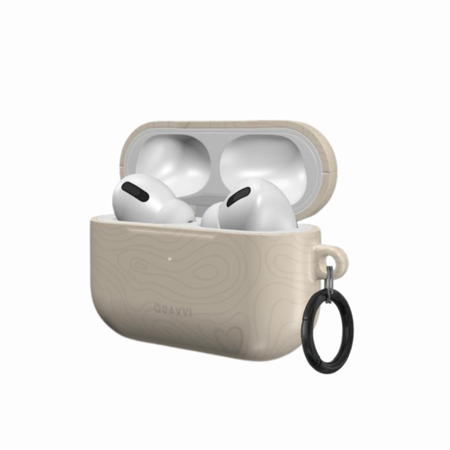 Echoes of Love Apple Airpods pro case by QUAVVICASES – subtile nude desgin with abstract line pattern, full protection glossy surface with ring