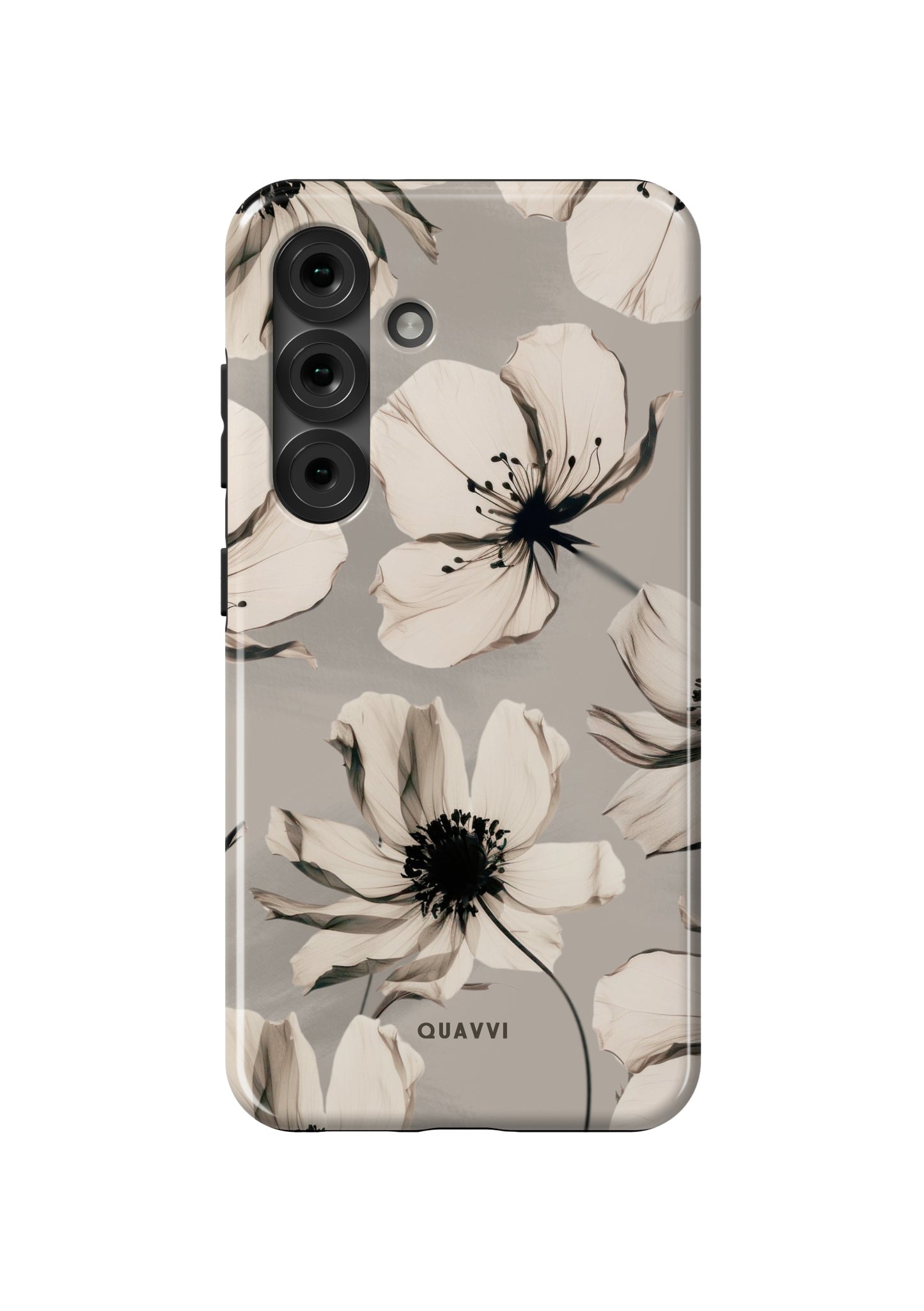 Oumi Samsung galaxy phone case by QUAVVICASES – nude beige case with white flowers, premium quality tough case with build-in shock absorption