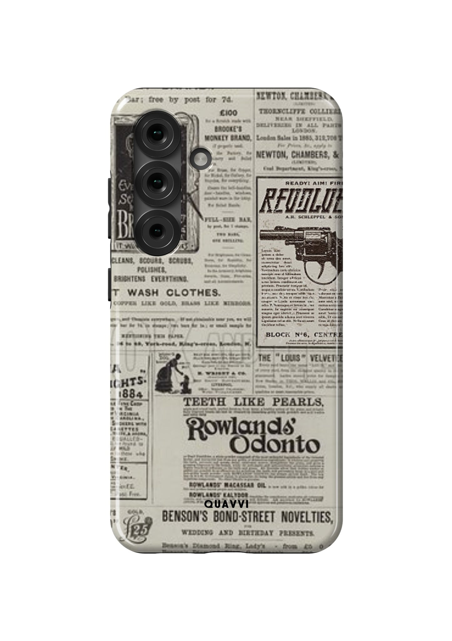 Paper Trails Samsung Galaxy Phone case by QUAVVICASES – vintage newspaper design, dual-layer, shockproof, premium, tough