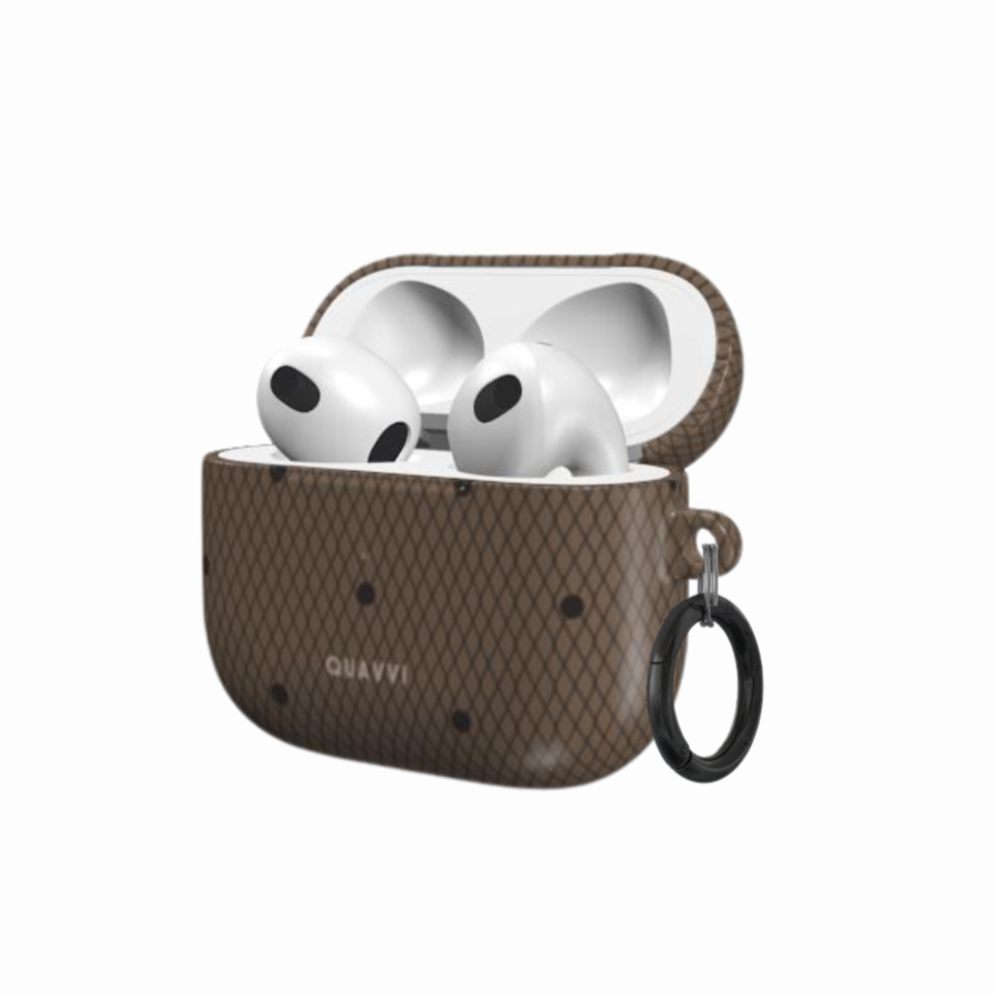 Desire Apple Airpods 3 case by QUAVVICASES – brown panty-like design with black dots, fully protected with ring