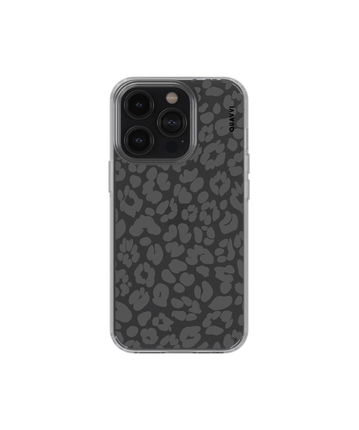 Savanna Apple iPhone clear phone case by QUAVVICASES - design with dark grey leopard print, premium shockproof clear case with raised bezels
