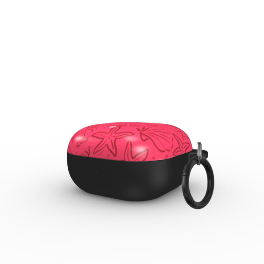 SIREN Samsung Galaxy Buds Case by QUAVVICASES – bright pink design with dark red sea animal drawings, full protection with glossy finish and metal ring