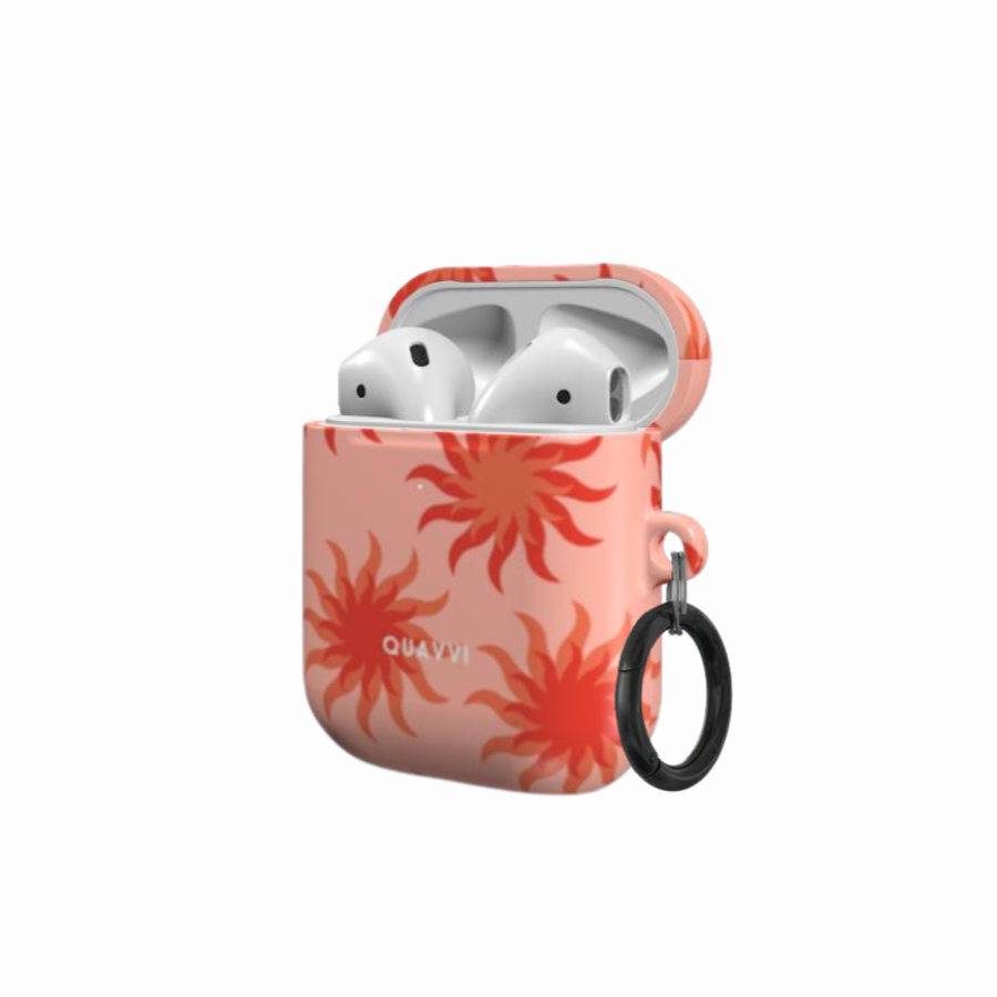 Golden Hour Apple Airpods 1 & 2 case by QUAVVICASES – bright orange with sun-inspired pattern, fully protected, tough design