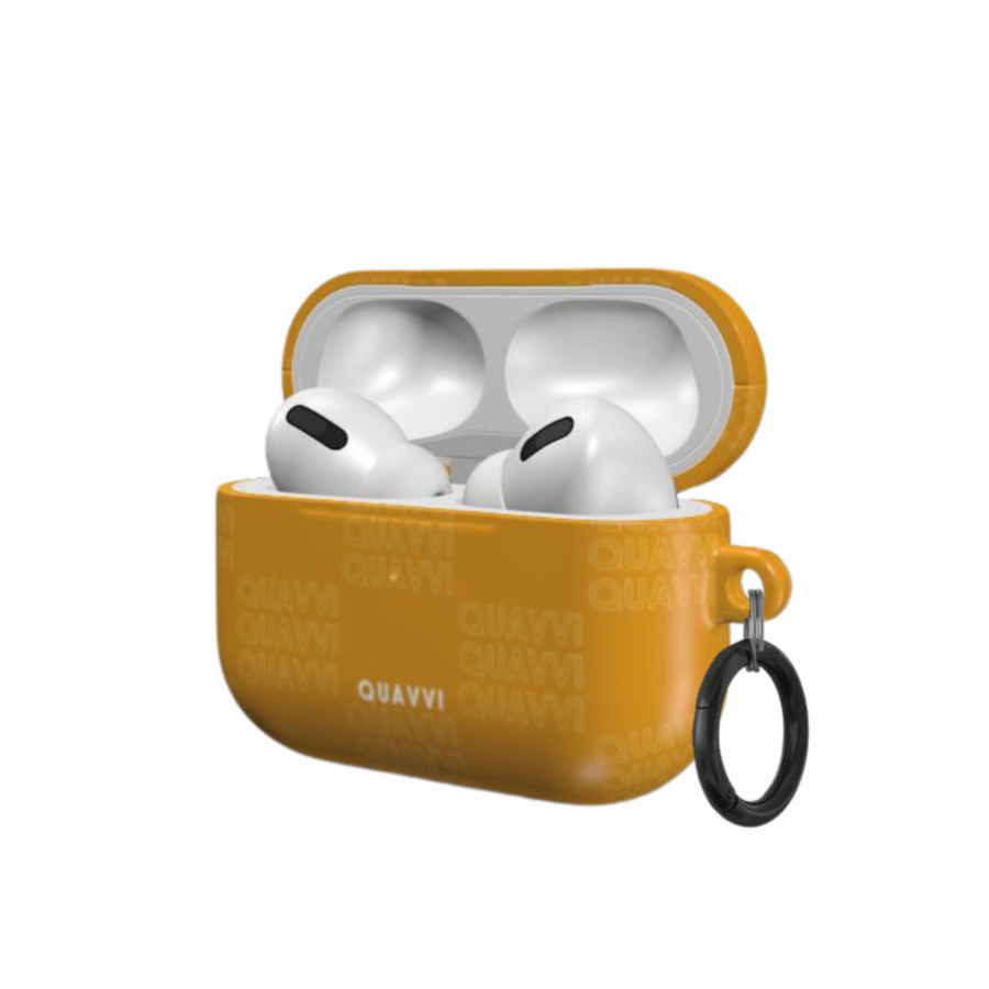 Quavvi Pumpkin Apple Airpods pro case by QUAVVICASES – orange case with a special checkered quavvi design, full coverage glossy case with a ring holder