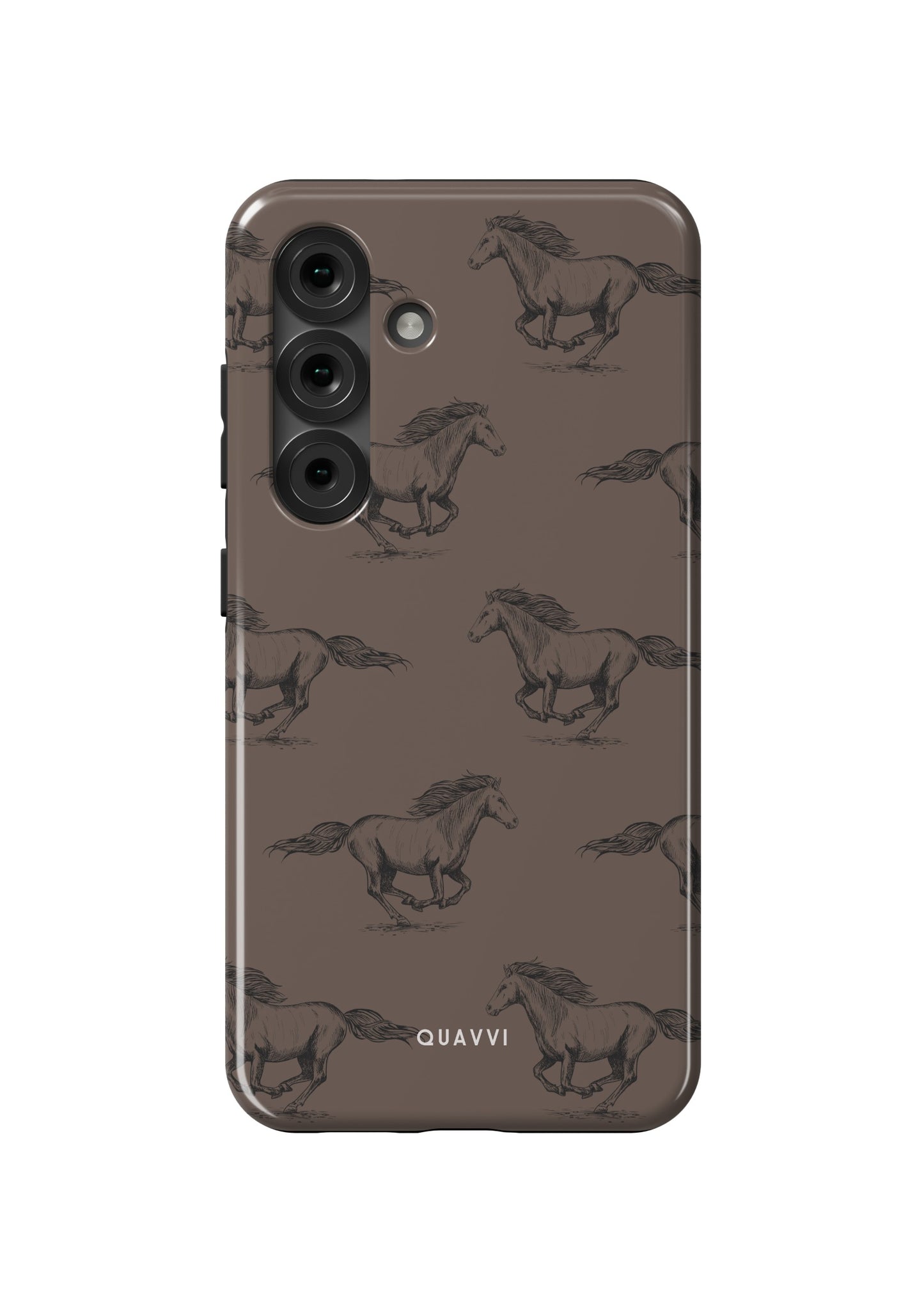 Wild Whimsy Samsung Galaxy phone case by QUAVVICASES – brown design with wild horses from black fine line, premium shockproof case with dual-layer protection