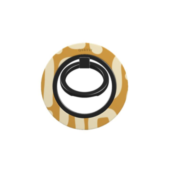 Honey Glee Phone Grip by QUAVVICASES – yellow case with abstract white stripe design, fully rotatable ring with stand function, magsafe compatible