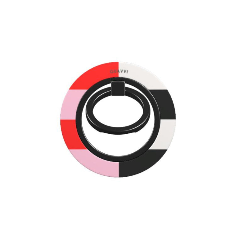 Moodswing Phone Grip by QUAVVICASES – stripe design with red, pink, white and black, fully rotateble, stand function, secure grip, magsafe
