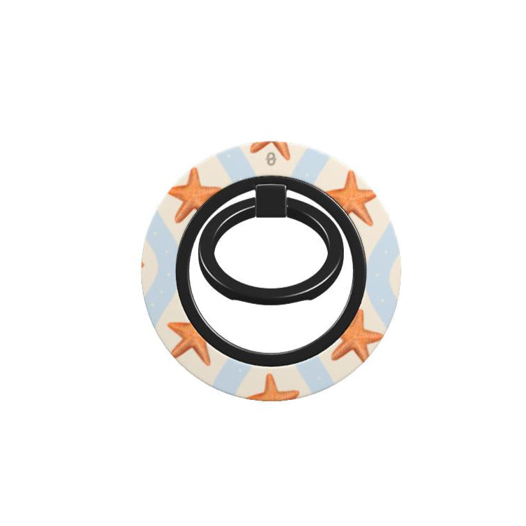 MERMAID Phone grip by QUAVVICASES – summer design with blue wavy lines and orange starfish images, multifunctional rotatable magnetic ring with stand function
