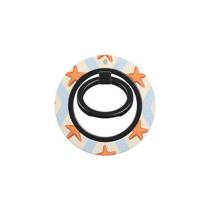 MERMAID Phone grip by QUAVVICASES – summer design with blue wavy lines and orange starfish images, multifunctional rotatable magnetic ring with stand function