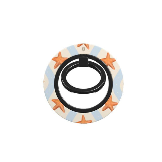 MERMAID Phone grip by QUAVVICASES – summer design with blue wavy lines and orange starfish images, multifunctional rotatable magnetic ring with stand function