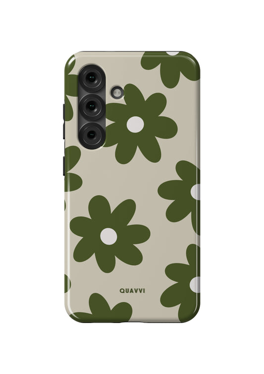 Flora Apple Samsung Galaxy case by QUAVVICASES – nude background with green flowers, shockproof premium tough design.
