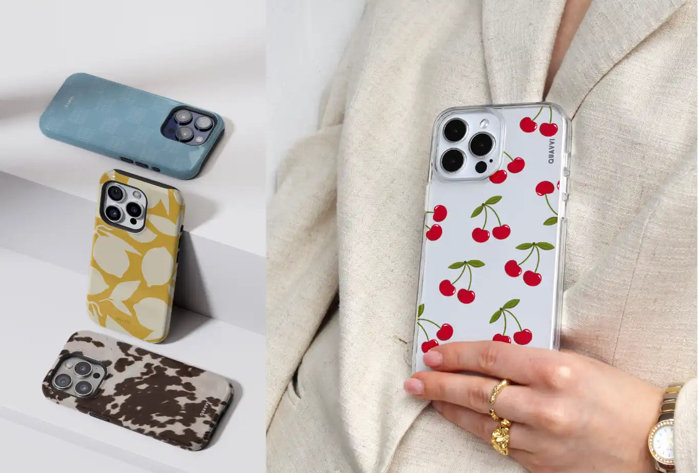 Assorted patterned phone cases.