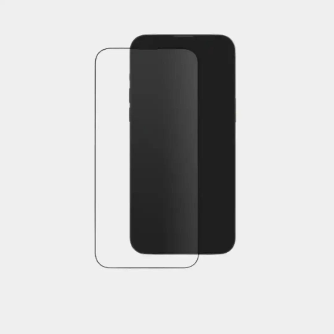 Black smartphone with screen protector.