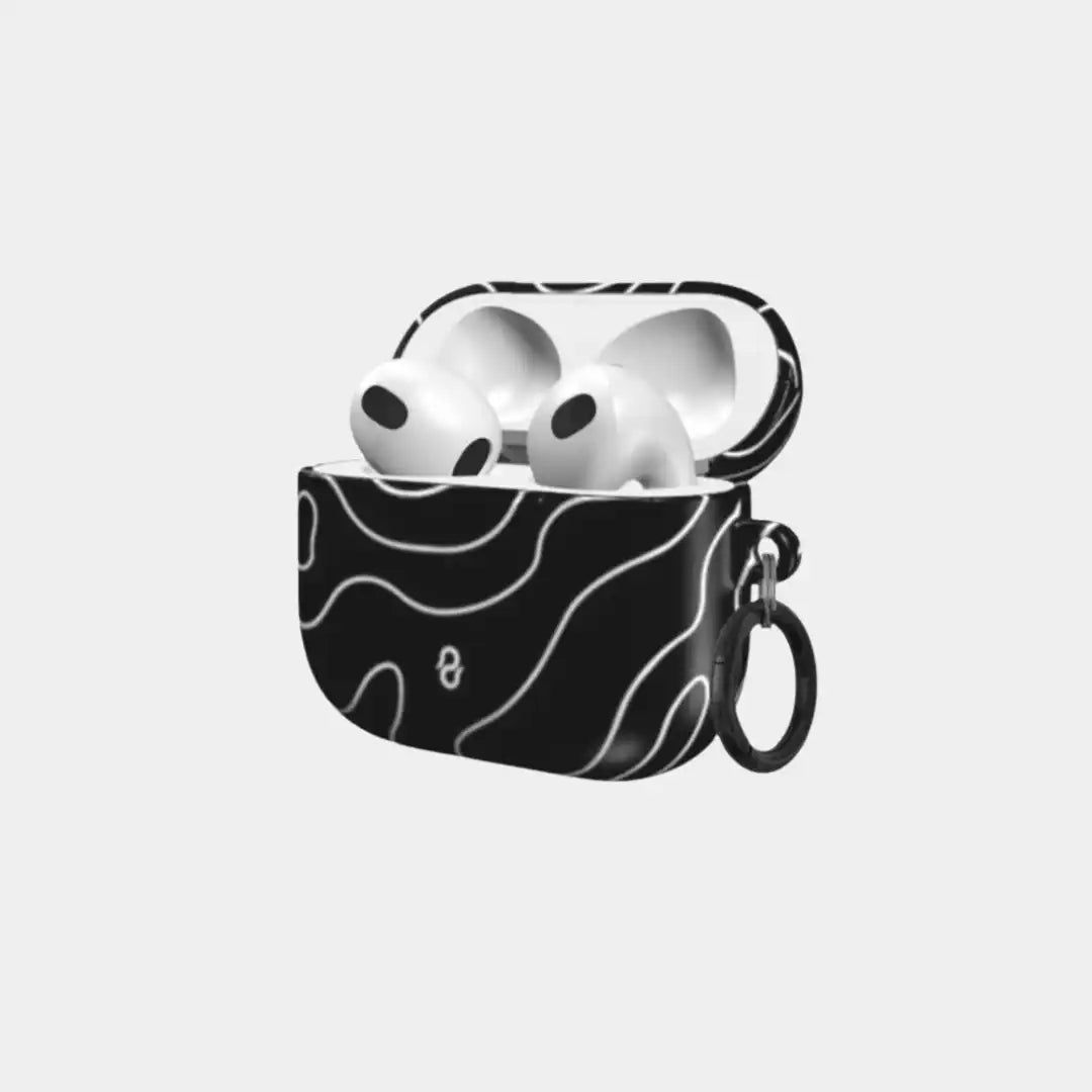 Black and white patterned AirPods case.