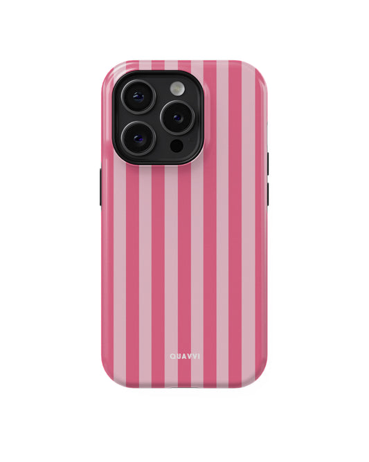Candystripe Apple iPhone phone case by QUAVVICASES – bright pink and baby pink stripes, shockproof premium tough design.