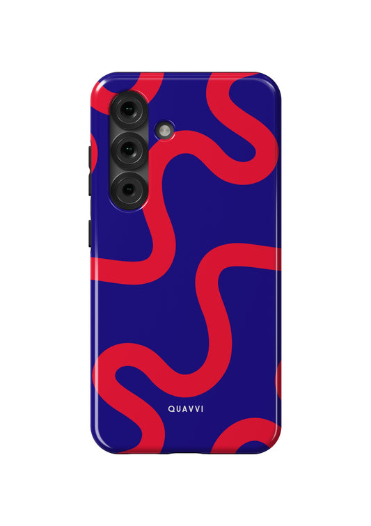 Crimson Coil Samsung Galaxy phone case by QUAVVICASES – dark blue with red abstract lines, glossy, tough, shockproof design