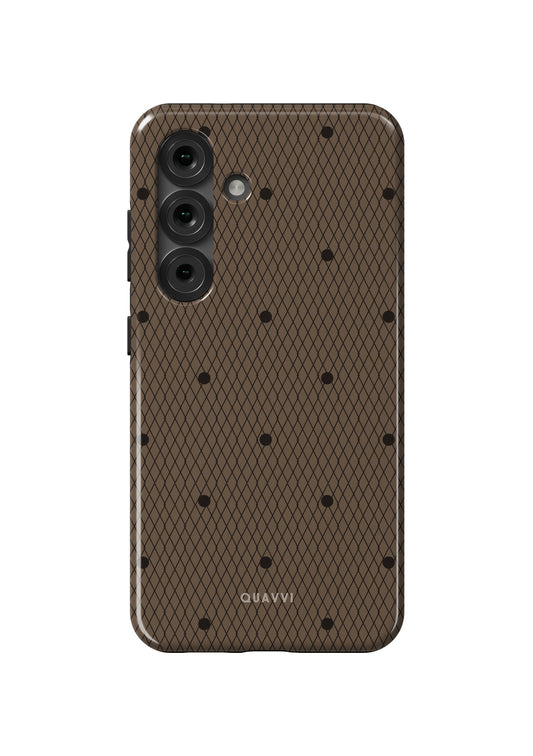 Desire Samsung Galaxy phone case by QUAVVICASES – brown panty-like design with black dots, dual-layer protection, tough, premium quality