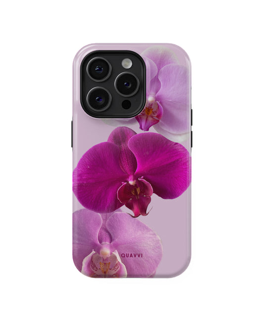 Ethereal Glow Apple iPhone phone case by QUAVVICASES – pink case with orchid flowers, dual-layer protection, shockproof tough design