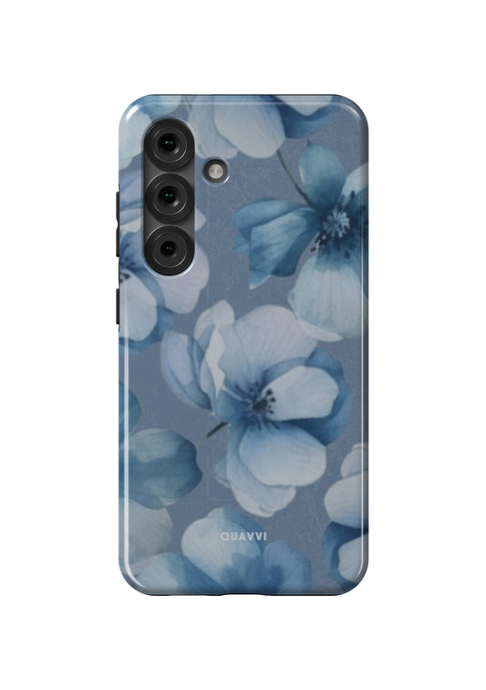 Floral Breeze Samsung Galaxy phone case by QUAVVICASES – vintage blue flowers design, dual-layer protection, shockproof, glossy design