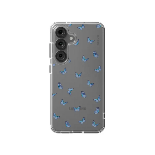FREE SPIRIT SAMSUNG clear phone case blue butterfly Tech Accessories