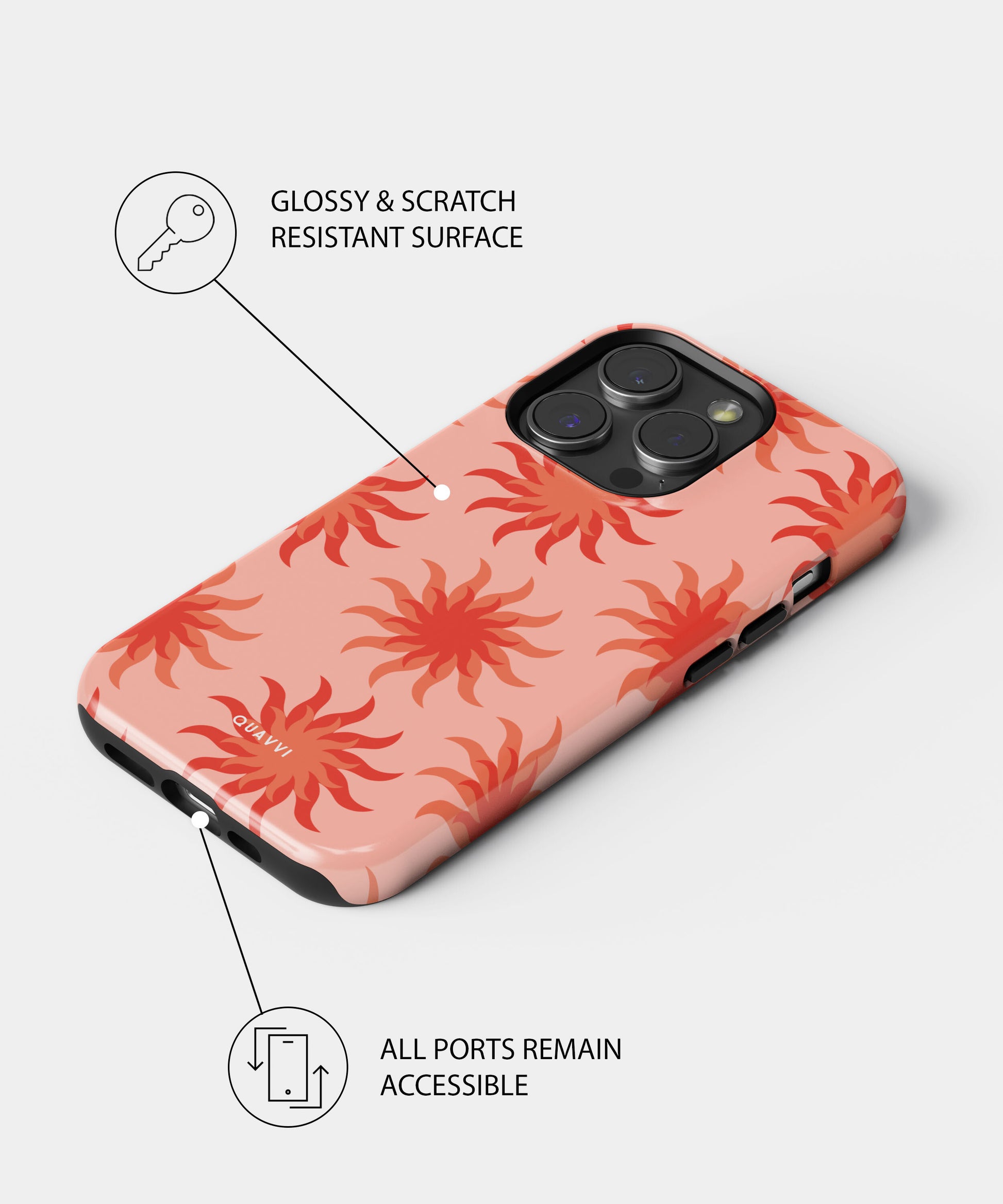 Golden Hour phone case by QUAVVICASES – bright orange with sun-inspired pattern, glossy & scratch resistant, all ports accessible