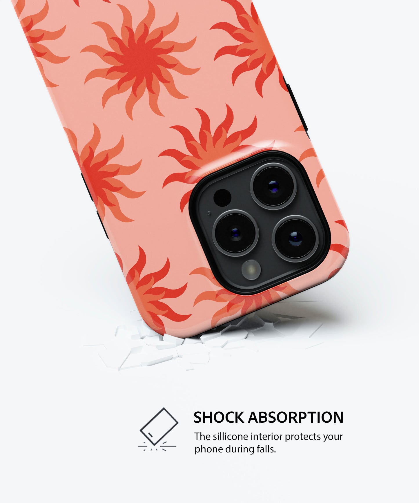 Golden Hour Apple iPhone case by QUAVVICASES – bright orange with sun-inspired pattern, shock absoption design