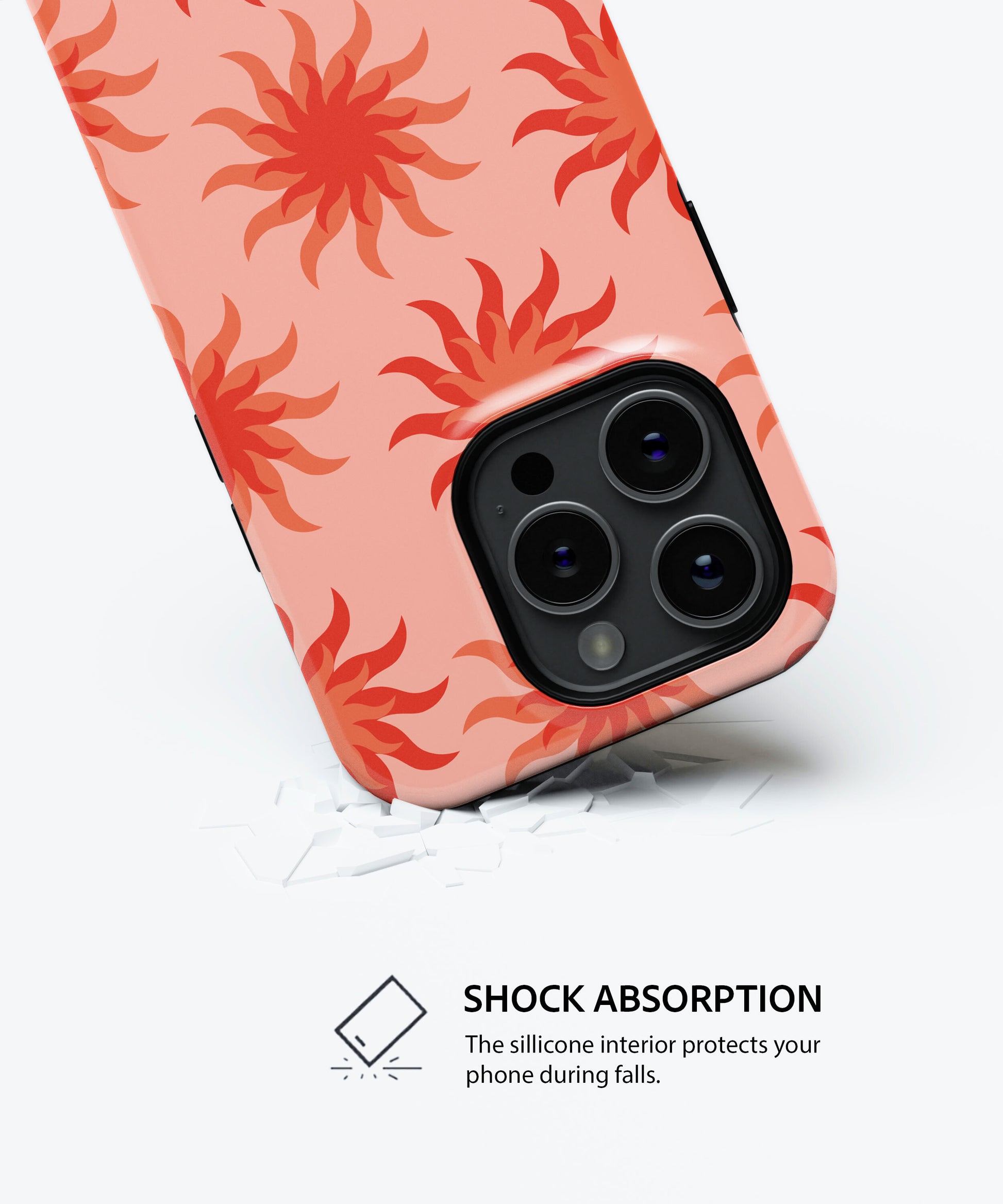 Golden Hour Apple iPhone case by QUAVVICASES – bright orange with sun-inspired pattern, shock absoption design