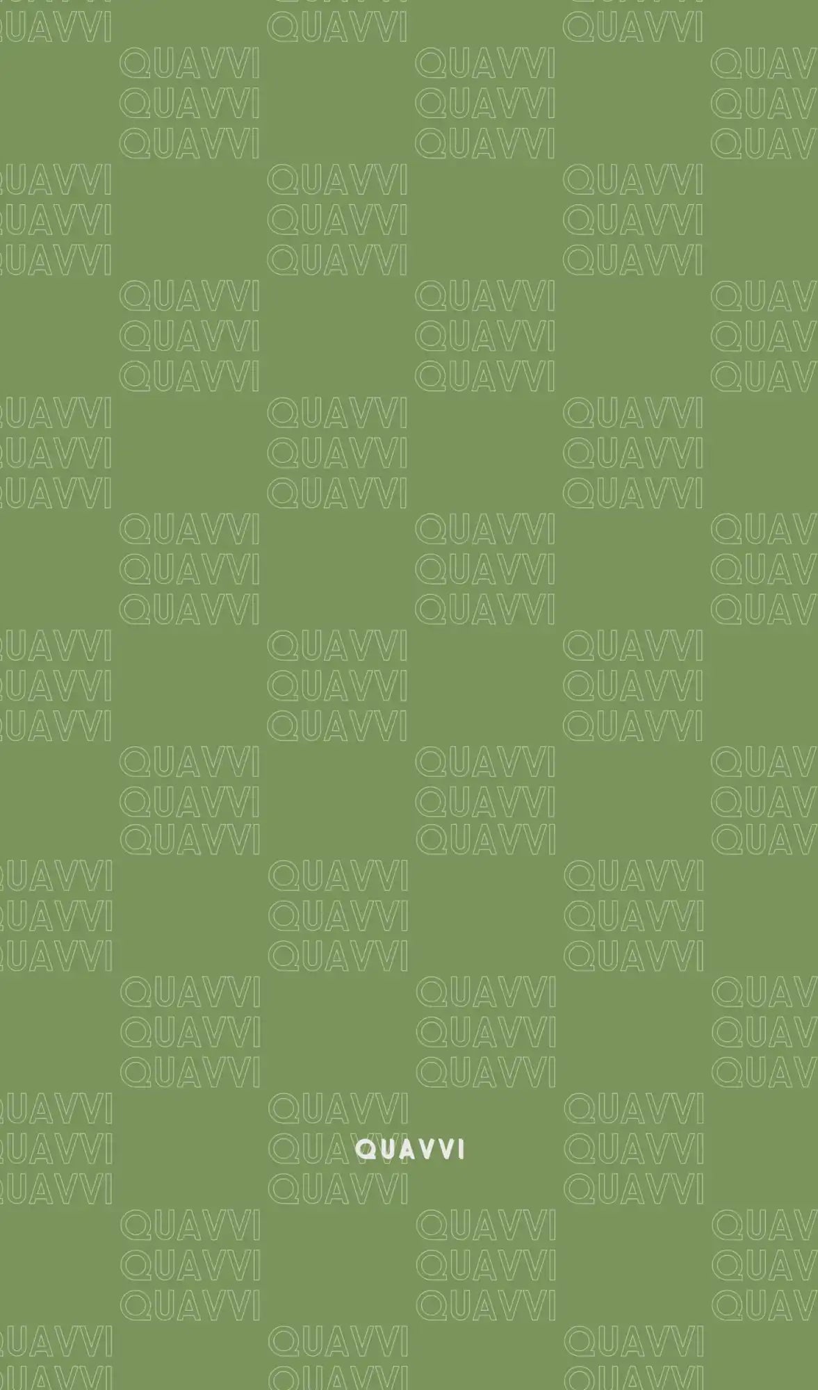 Green background with repeated ’QUAVVI’ text pattern.