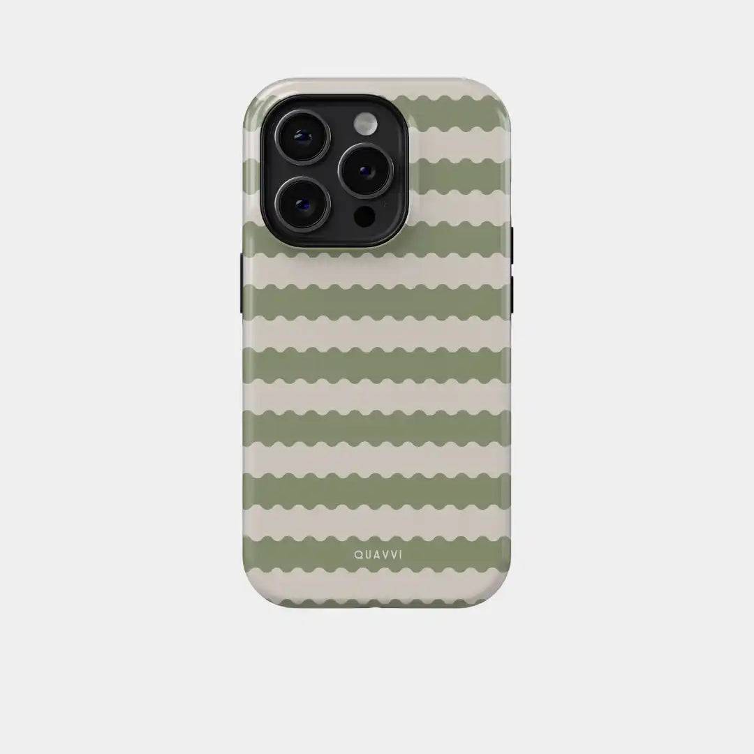 Green and beige wavy striped phone case.