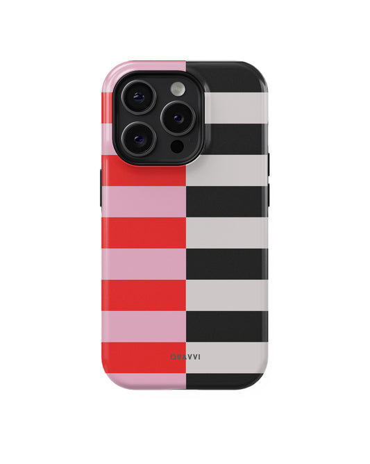 Moodswing Apple iPhone phone case by QUAVVICASES – stripe design with red, pink, white and black, double layer tough premium quality