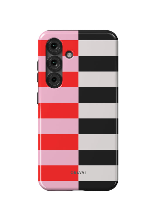 Moodswing Samsung Galaxy phone case by QUAVVICASES – stripe design with red, pink, white and black, double layer tough premium quality