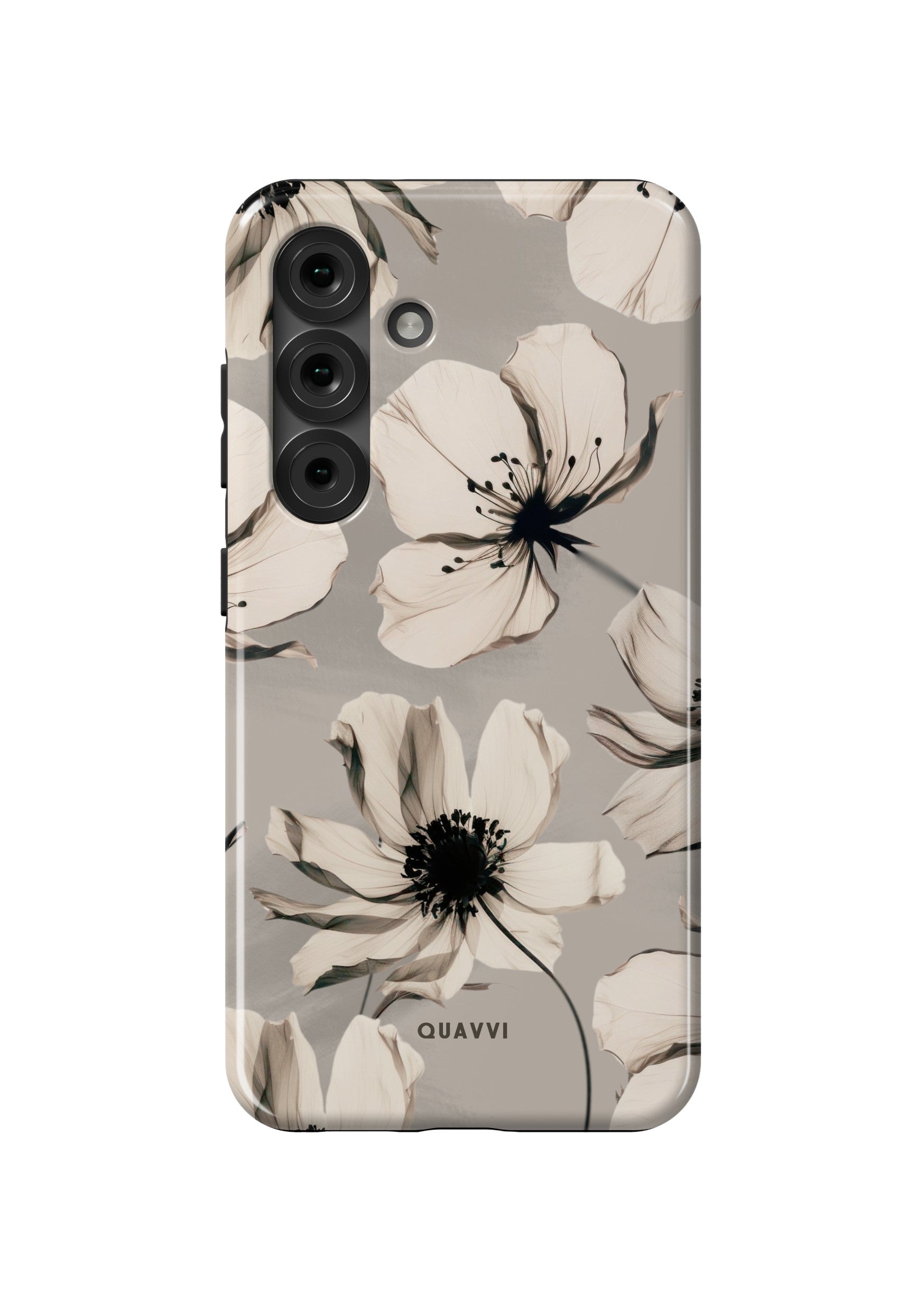Oumi Samsung galaxy phone case by QUAVVICASES – nude beige case with white flowers, premium quality tough case with build-in shock absorption