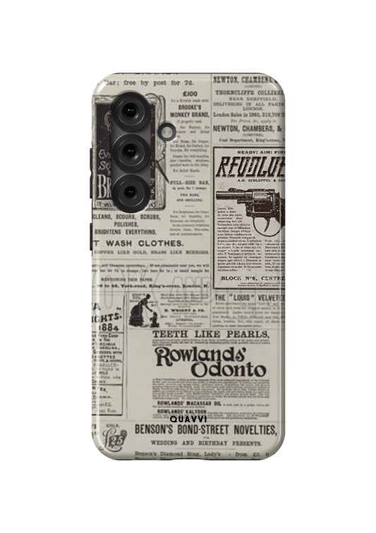 Paper Trails Samsung Galaxy Phone case by QUAVVICASES – vintage newspaper design, dual-layer, shockproof, premium, tough
