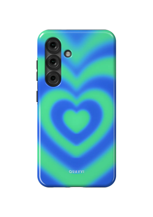 Passionate Moment Samsung Galaxy phone case by QUAVVICASES – bright blue and green blurred heart, tough, shockproof, glossy and dual layer