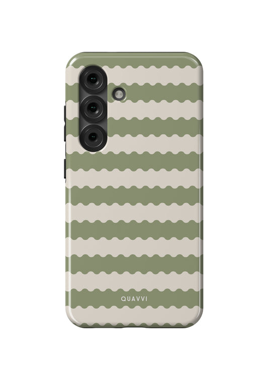 Pistachio Dream Samsung Galaxy phone case by QUAVVICASES – pastel green & beige wavy lines, tough, shock absorption, dual-layer design