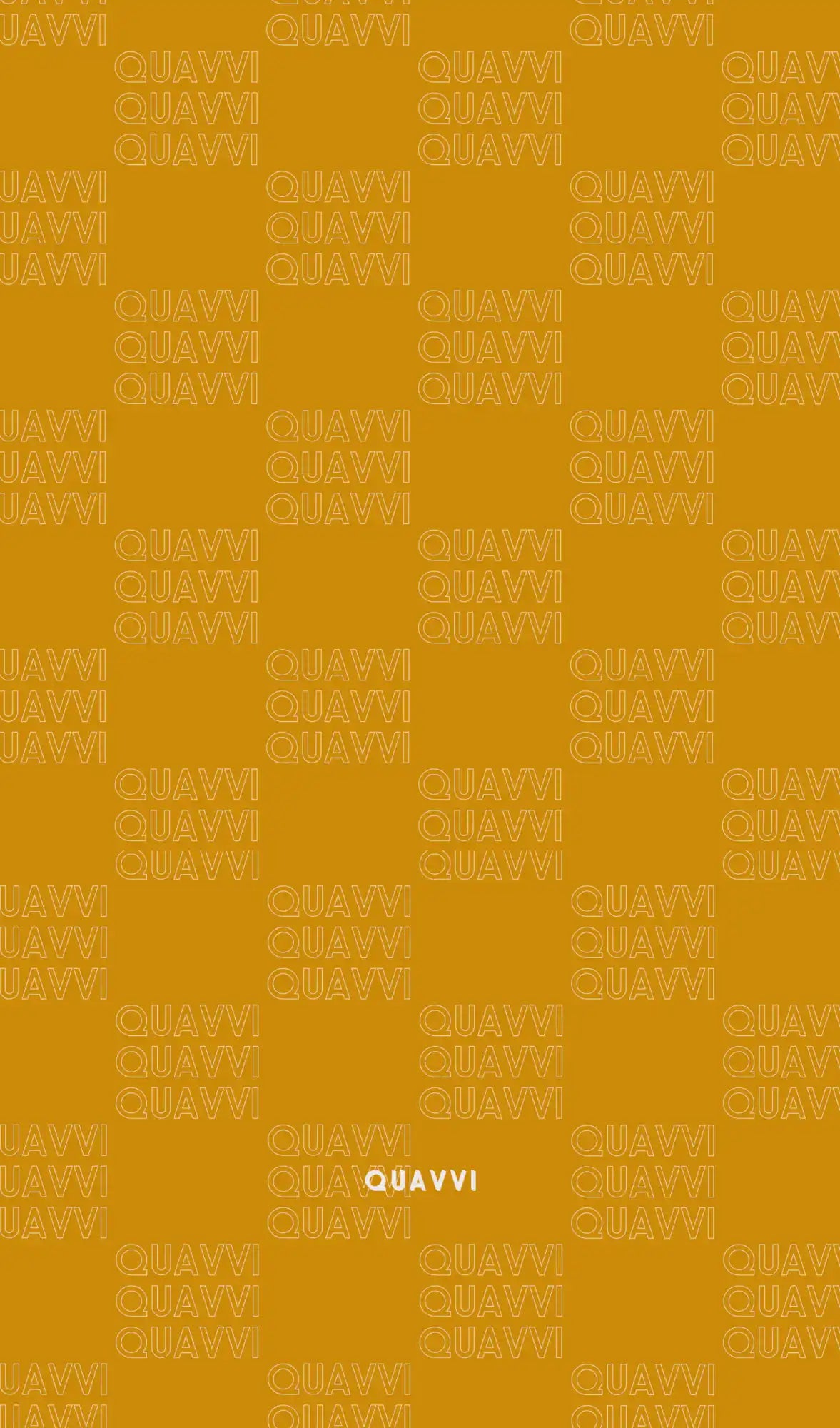 Repeating ’QUAVVI’ pattern on a mustard-colored background.