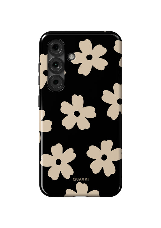 Sable Garden Samsung Galaxy phone case by QUAVVICASES – black background with beige nude flowers design, tough dual-layer premium case