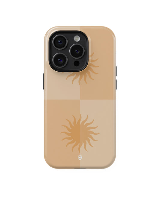 SOLARA Apple Iphone phone case by QUAVVICASES – beige with yellow sun pattern, premium case with dual layer protection