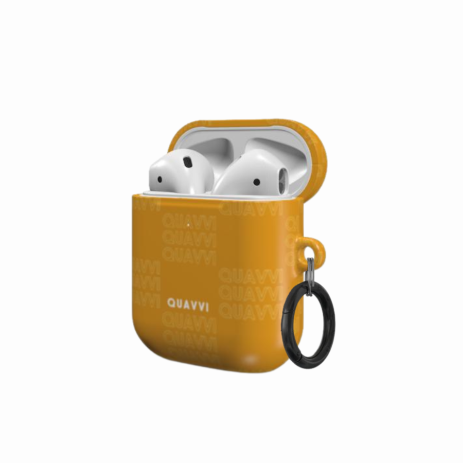 Quavvi Pumpkin Apple Airpods 1 & 2 case by QUAVVICASES – orange case with a special checkered quavvi design, full coverage glossy case with a ring holder